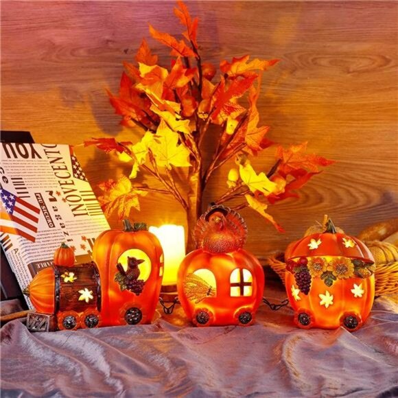 Thanksgiving Lighted Pumpkin Table Decorations - Picture 3 of 7